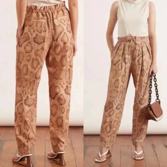 Mara Hoffman Valerie Snake Print Paperbag Waist Pants Size Small Neutral Linen - Picture 2 of 16